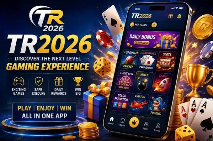 A smartphone graphic illustrating the process of downloading the TR2026 Game APK for an Android device.