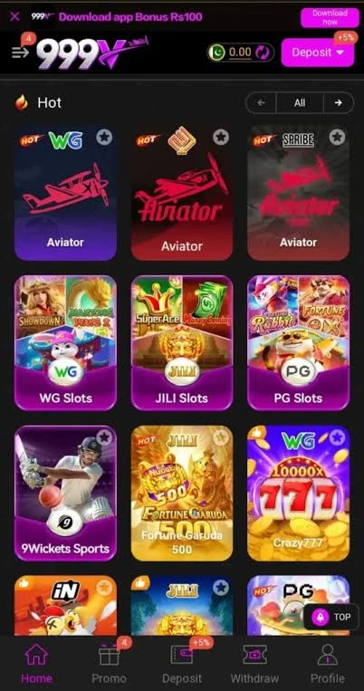 Diverse selection of exciting games available on 999V Game platform
