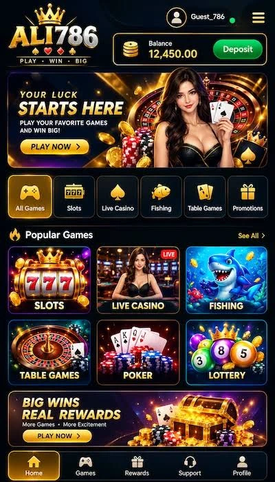 ALI786 Game welcome bonus banner and referral reward offer